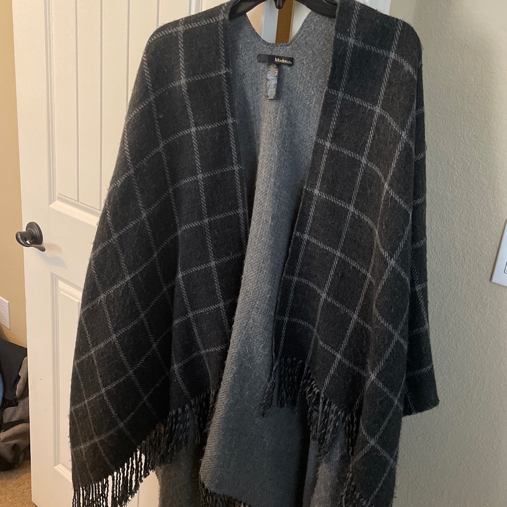 Grey plaid shawl